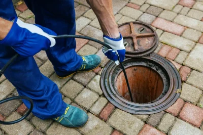 Plumber cleaning an outdoor sewer drain in Carson